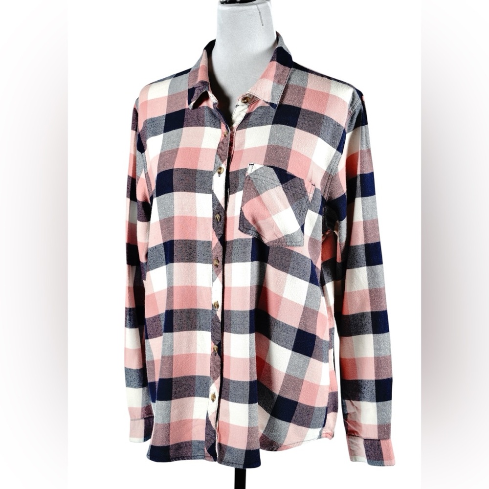 Maurices Pink, Navy & White Plaid Button-Up Shirt – Size XL - Picture 6 of 15